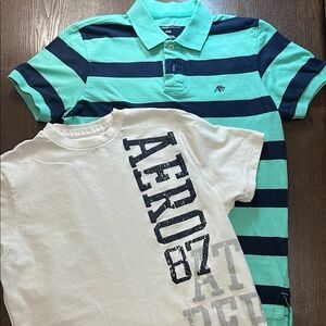 Men’s Aeropostale Striped Polo and Graphic Tee Set - Blue and White